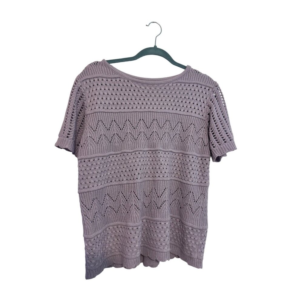 Light Purple Short-Sleeve Crochet Knit Top For‎ Women XL